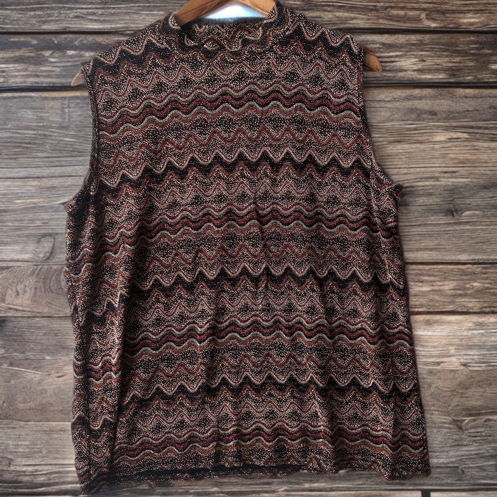 ✨ Vintage Studio C Metallic Zigzag Knit Top | Sleeveless High Neck